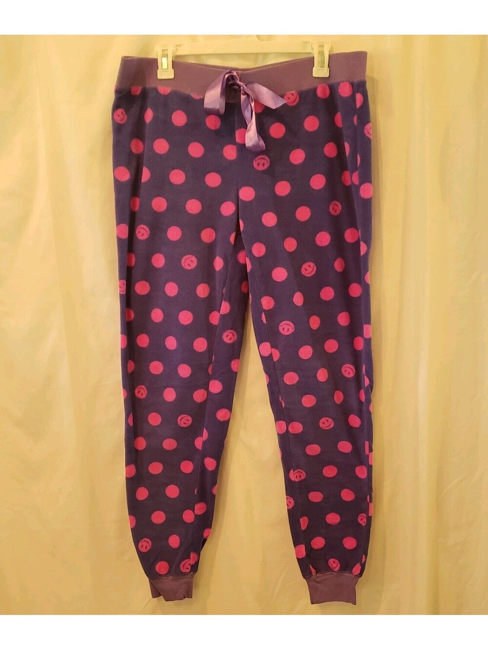 Joe Boxer Fluffy Pajama Pants Juniors Women's Purple Pink Polka Dots Plush
